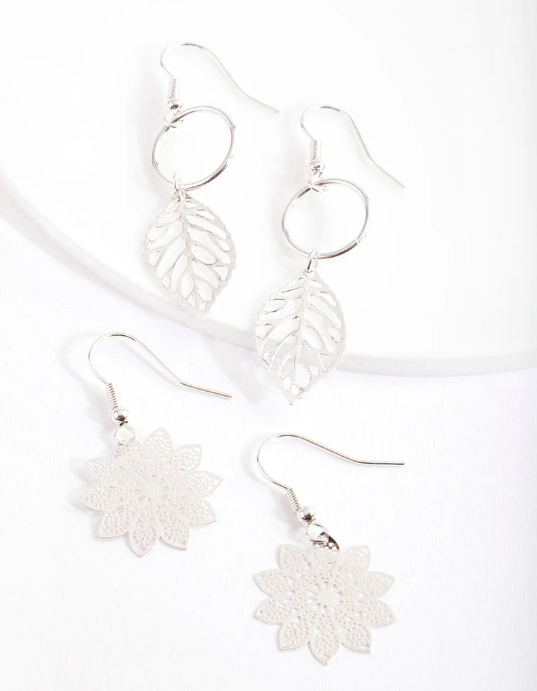 Silver Filigree Leaf Earring Pack