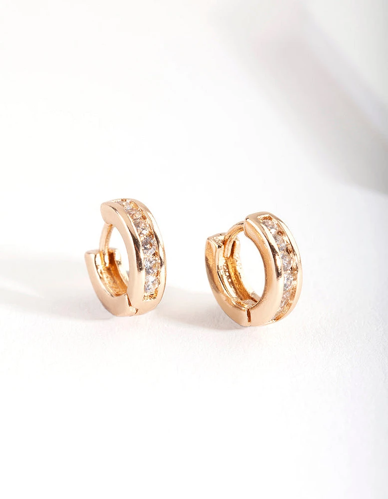 Gold Diamante Set Huggie Earrings