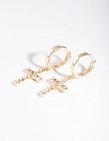 Gold Diamante Cross Huggie Earrings