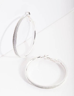 Silver Glitter Inset Hoop Earrings