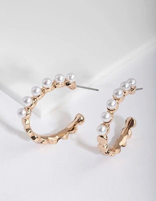 Gold Pearl Lined Hoop Earrings