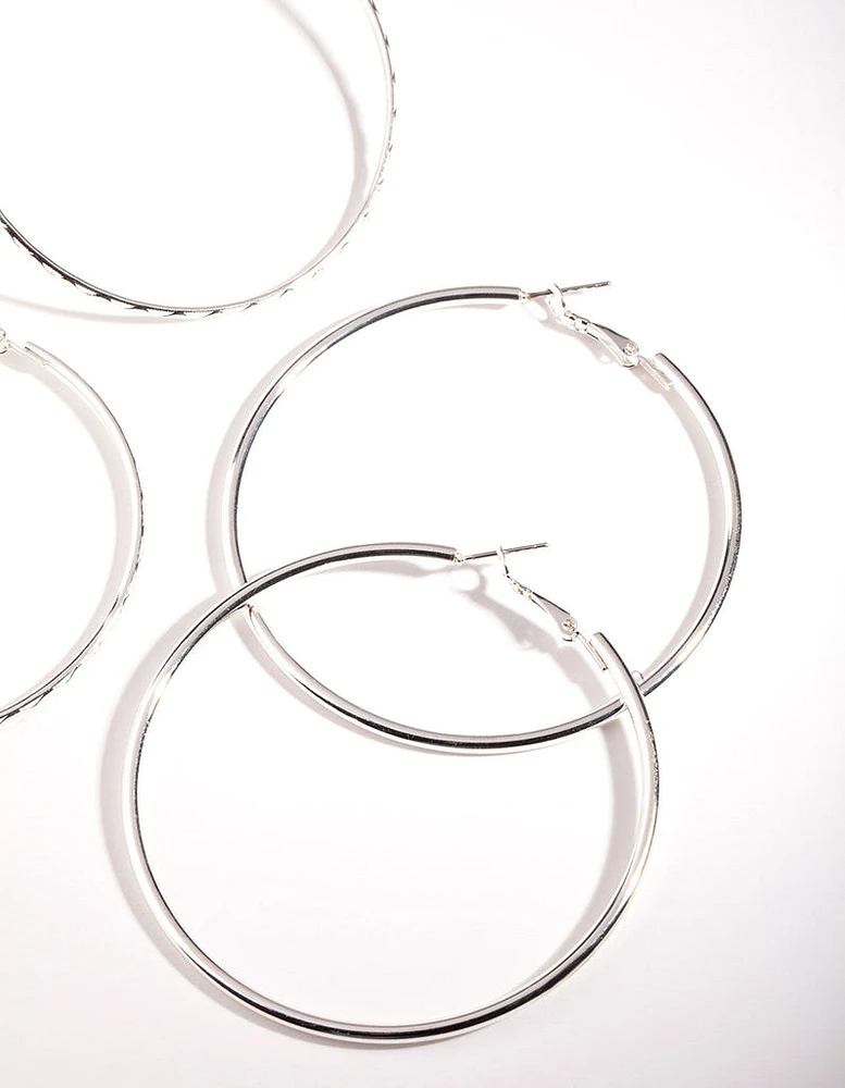 Silver 60MM Hoop Earring Pack