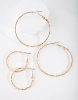 Gold Triple Diamond Cut Hoop Earring Pack