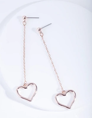 Rose Gold Heart Chain Drop Earrings