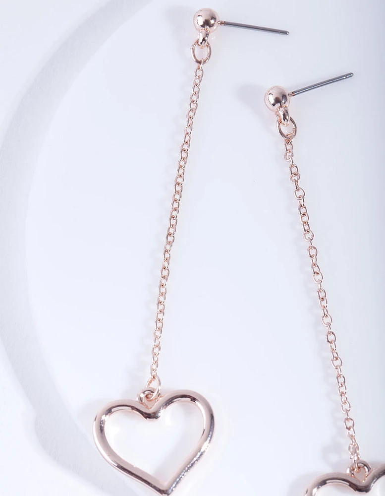 Rose Gold Heart Chain Drop Earrings