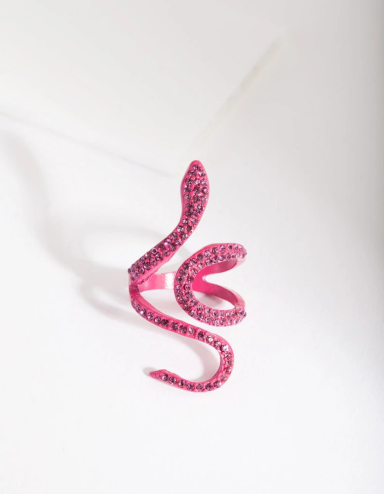 Pink Diamante Swirl Snake Ring