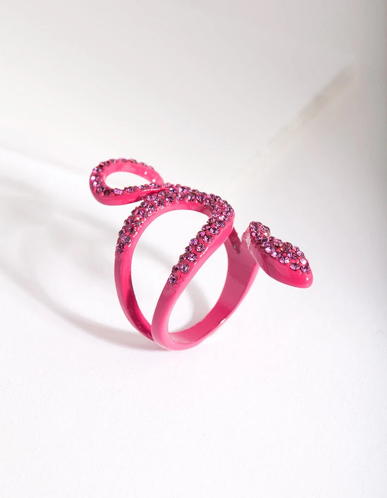 Pink Diamante Swirl Snake Ring