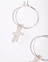 Silver Cross Hoop Earrings