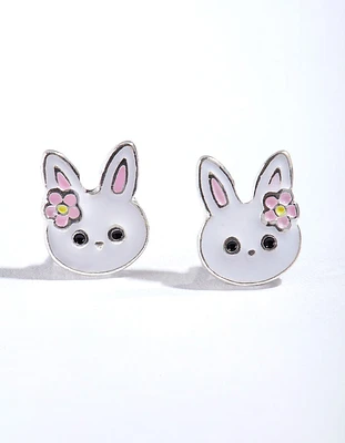 Silver Cute Bunny Stud Earrings