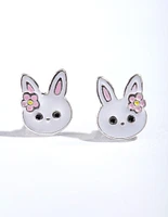 Silver Cute Bunny Stud Earrings