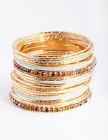 Gold Multi Stone Cupchain & Glitter Bangle 20-Pack