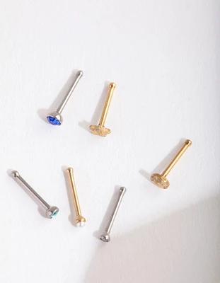 Mix Metal Sapphire Star Nose Stud 6-Pack