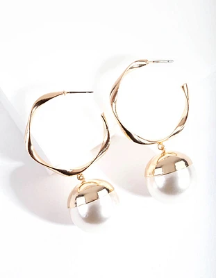 Gold Twisted Hoop Pearl Earring