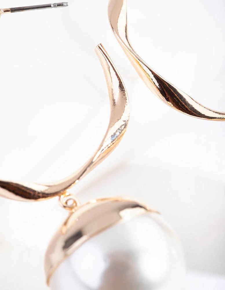 Gold Twisted Hoop Pearl Earring