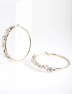 Gold Stone Cluster Hoop Earrings