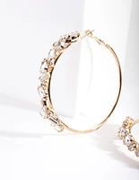 Gold Stone Cluster Hoop Earrings