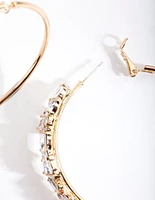 Gold Stone Cluster Hoop Earrings