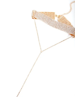 Gold Diamante Statement Y Neck Choker