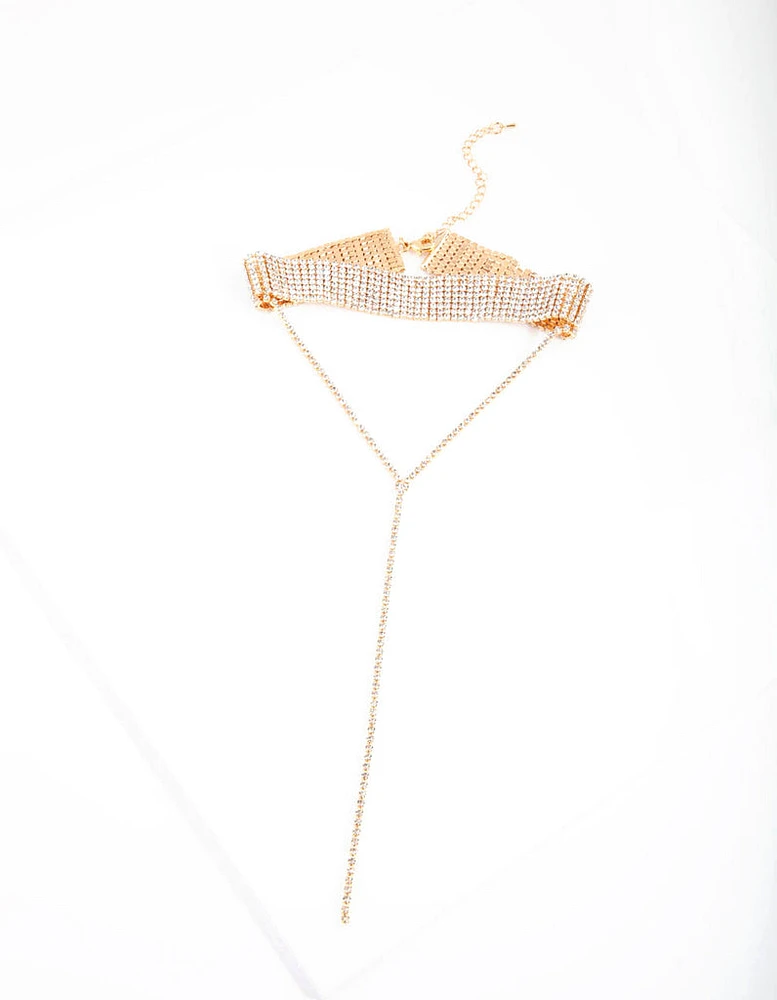 Gold Diamante Statement Y Neck Choker