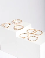Gold Pearl & Diamante Mix Ring 7-Pack