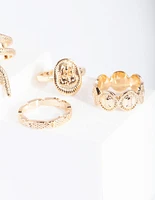 Gold Snake & Disc Ring 4-Pack