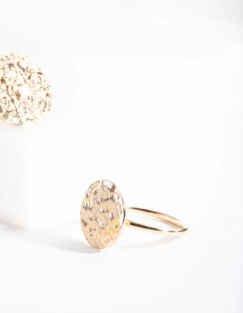 Gold Textured Disc Ring Stack 5-Pack