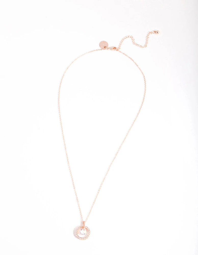 Rose Gold Cubic Zirconia Open Circle Necklace