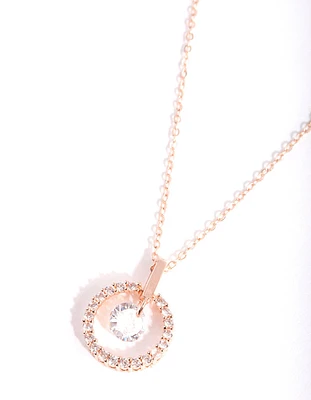 Rose Gold Cubic Zirconia Open Circle Necklace