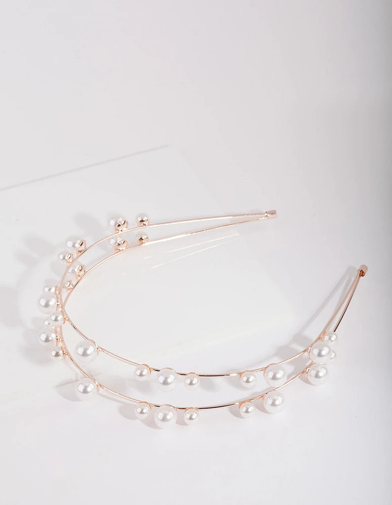 Rose Gold Double Pearl Row Headband