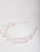 Rose Gold Double Pearl Row Headband