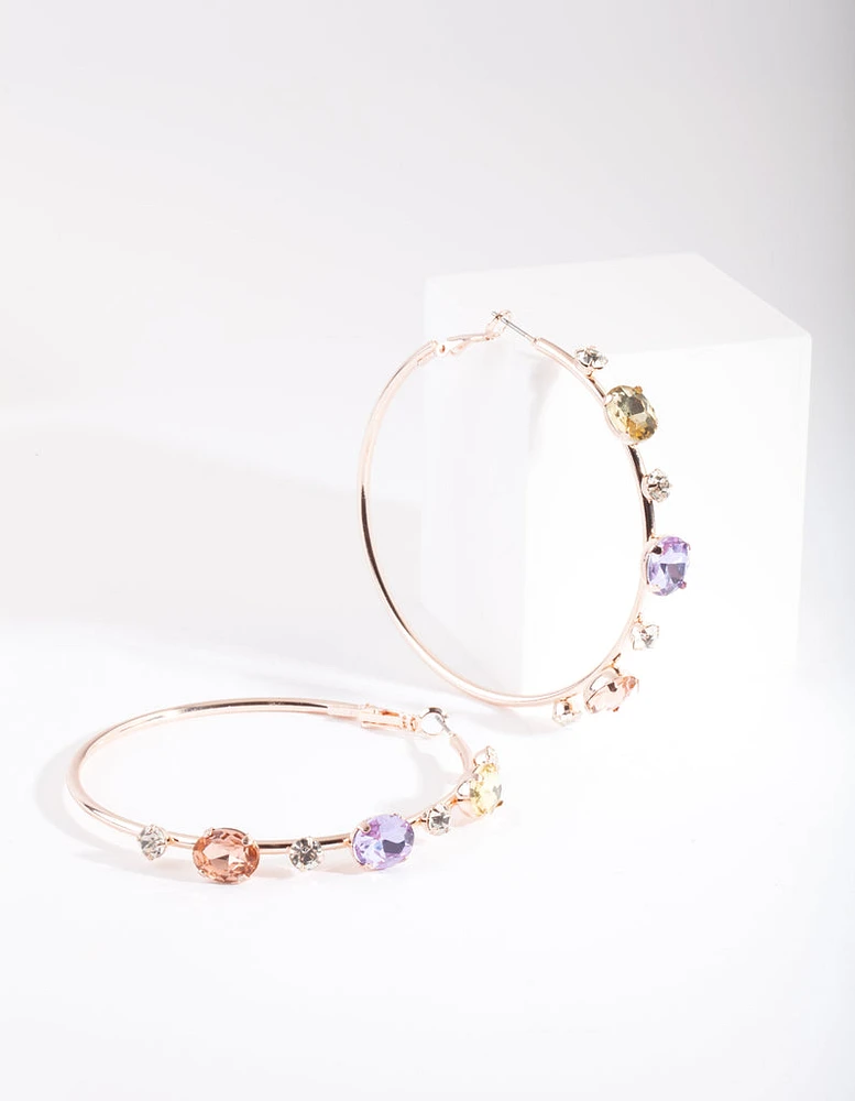 Rose Gold Jewelled Hoop Earrings