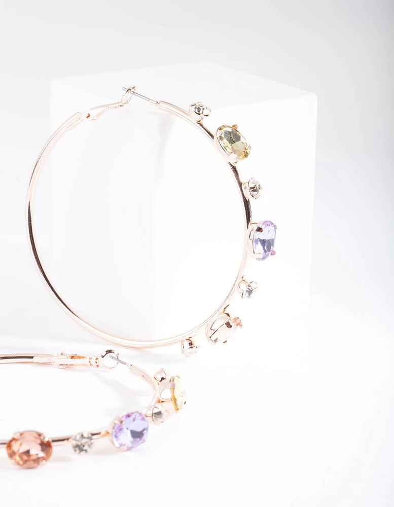 Rose Gold Jewelled Hoop Earrings