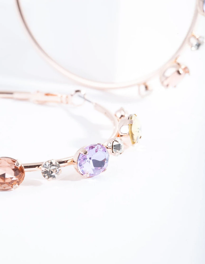 Rose Gold Jewelled Hoop Earrings