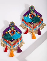 Rainbow Bead Statement Earrings