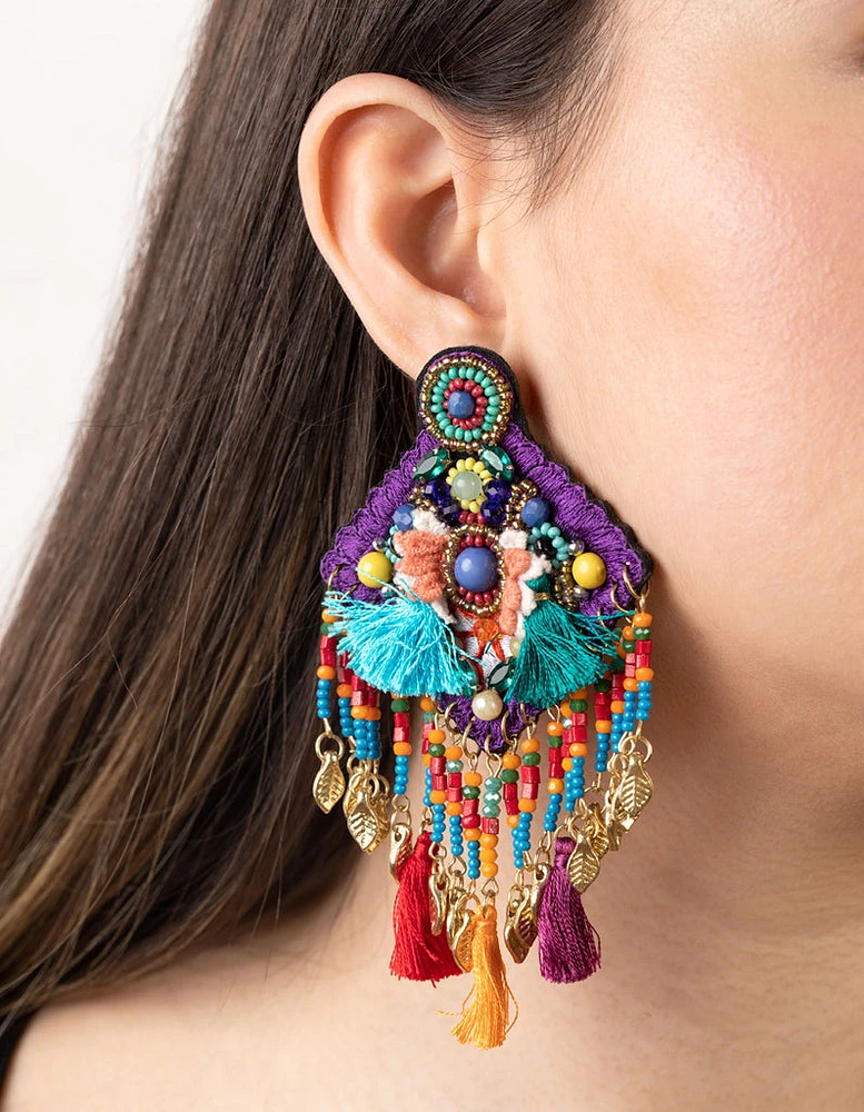 Rainbow Bead Statement Earrings