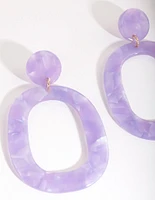 Purple Acrylic Oval Drop Earrings