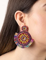 Fabric Bright Disc Tassel Earrings