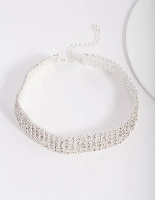 Silver 5 Row Diamante Choker