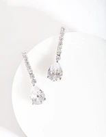 Rhodium Cubic Zirconia Pear Cupchain Drop Earrings