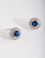 Diamond Simulant Rhodium Blue Stud Earrings