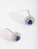 Diamond Simulant Rhodium Blue Stud Earrings