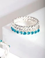 Silver Blue Diamante Ring 8-Pack
