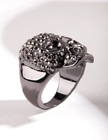 Gunmetal Diamante Skull Ring