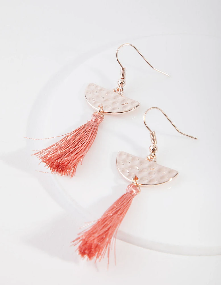 Rose Gold Geometric Tassel Drop Earrings