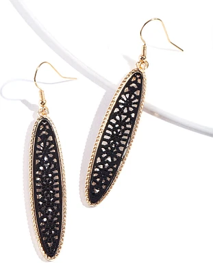 Shiny Gold Thin Oval Drop Earrings