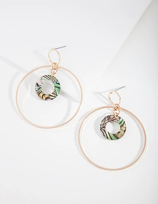 Gold Double Open Circle Drop Earrings