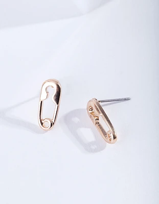 Gold Mini Safety Pin Stud Earrings