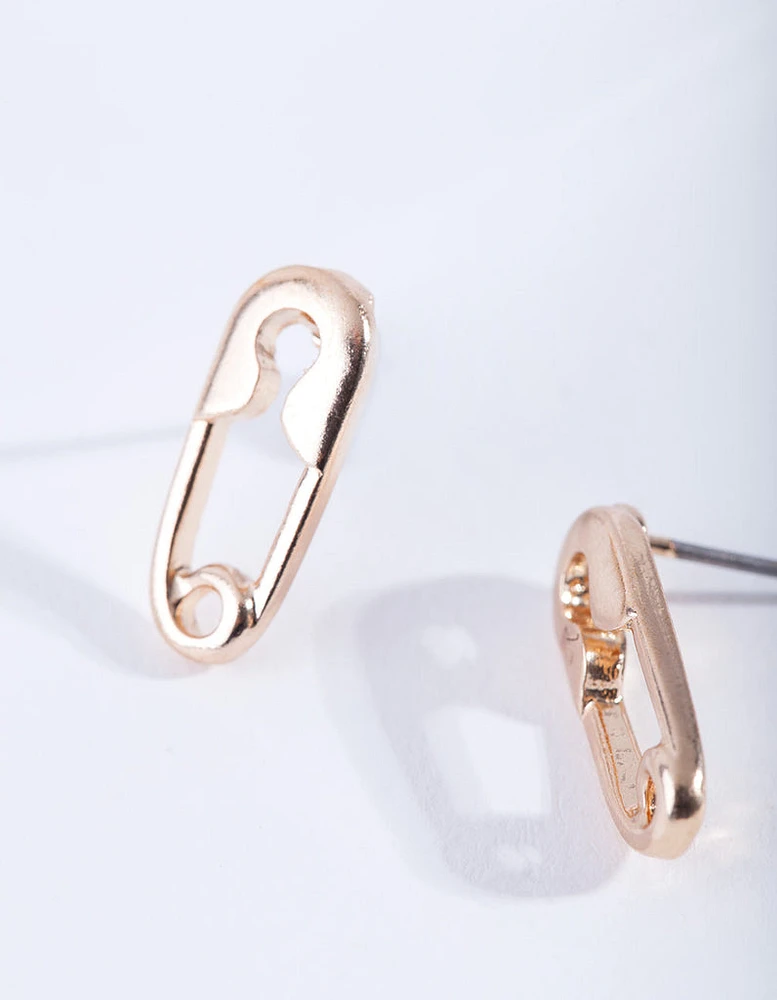 Gold Mini Safety Pin Stud Earrings