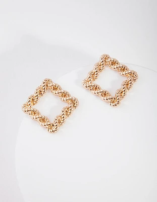 Gold Rope Knot Square Stud Earrings