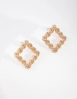 Gold Rope Knot Square Stud Earrings